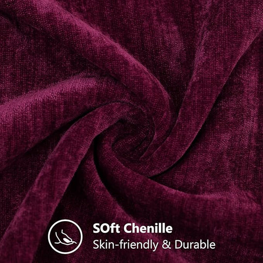 decorUhome Chenille Burgundy Spring Throw Pillow Covers 16x16 Inch Set of 2, Decorative Soft Couch Pillow Covers Solid Dyed Accent Farmhouse Neutral Square Pillow Cases for Sofa