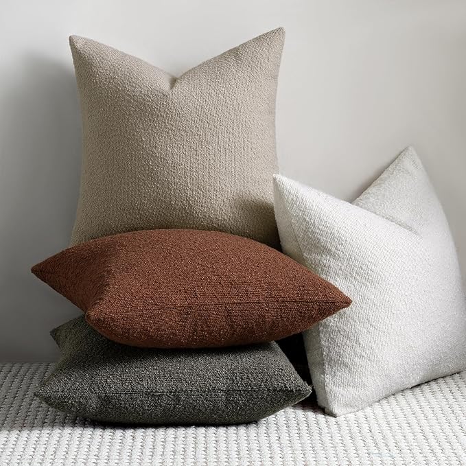 Fall Decorative Throw Pillow Covers 20 x 20 Inch, Set of 2, Thanksgiving Autumn Harvest Decor Boucle Cushion Pillow Cover for Couch Bedroom Sofa Living Room, Burnt Orange