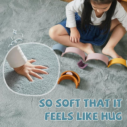 jinchan Solid Plush Area Rug 4x6 Performance Shaggy Washable Rug Indoor Soft Modern Faux Wool Cozy Non Slip Carpet for Living Room Kids Room Bedroom Dining Room Nursery Slate Blue