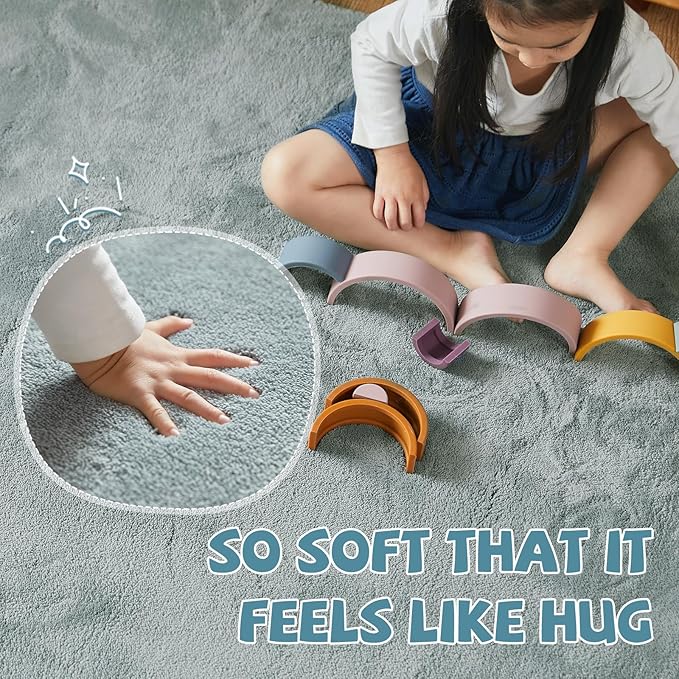 jinchan Solid Plush Area Rug 3x5 Performance Shaggy Washable Rug Indoor Soft Modern Faux Wool Cozy Non Slip Carpet for Living Room Kids Room Bedroom Dining Room Nursery Slate Blue