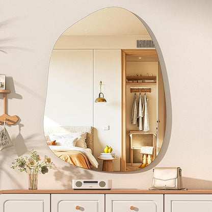 Hasipu Irregular Wall Mirror - 27"x20" Asymmetrical Frameless Mirror, Modern Decorative Mirrors for Living Room, Entryway, Hallway, Bathroom, Bedroom,Wall Mounted Home Decor