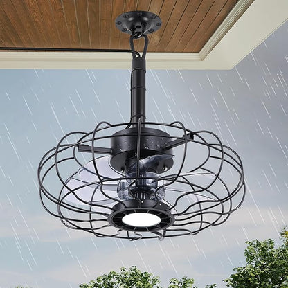 15" Outdoor Ceiling Fan with Light, with Remote and App Remote, IP65 Waterproof Gazebo Hanging Fan, 3CCT Dimmable, Portable Plug in Ceiling Fan with Cord Hook for Patio Porch Pergola Indoor(Black)