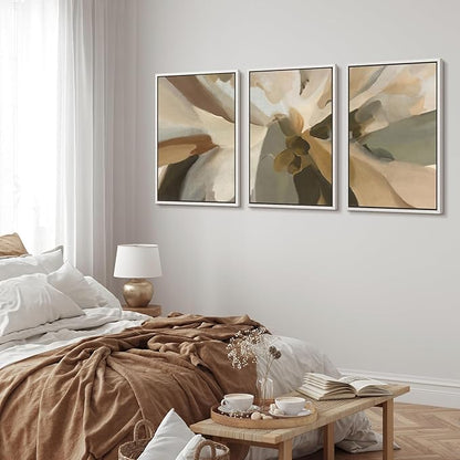 MUDECOR Framed Wall Art Print Set Minimalist Earthy Abstract Floral Illustrations Modern Art Boho Decorative Colorful Chic for Living Room, Bedroom, Office - 16"x24"x3 White