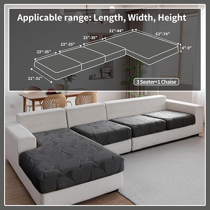 Couch Covers for Sectional Sofa, Washable Stretch Soft Sofa Cushion Covers L Shape Sofa Slipcovers Anti Slip Furniture Decor Protector for Pets (3 Seaters Covers+1 Chaise Cover,Dark Gray)