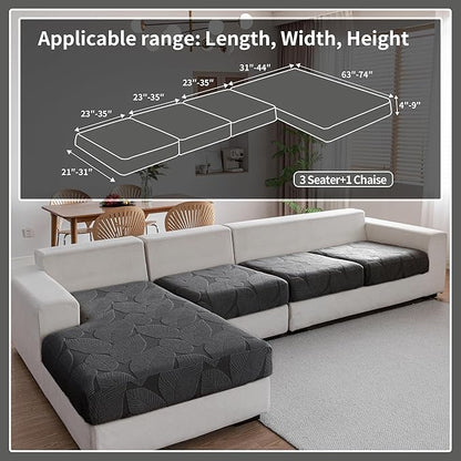 Couch Covers for Sectional Sofa, Washable Stretch Soft Sofa Cushion Covers L Shape Sofa Slipcovers Anti Slip Furniture Decor Protector for Pets (3 Seaters Covers+1 Chaise Cover,Dark Gray)