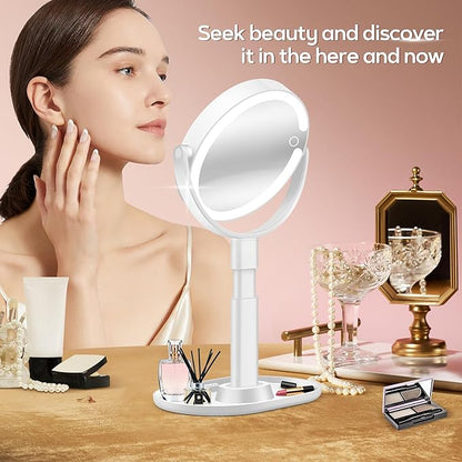 B Beauty Planet Vanity Mirror with Lights, 30X Magnifying Makeup Mirror with 3 Lighting and Adjustable Brightness, Rechargeable 2-Sided Height Adjustable Desk Mirror for Bathroom, Women Gifts for Mom