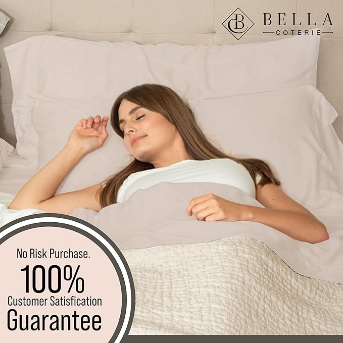 Bella Coterie 6 Piece Luxury Bamboo Viscose Split Top King Size Sheet Set | 34" Split for Adjustable Beds | 100% Organically Grown| Cooling | 18” Deep Pocket | 4 Pillowcases [Dune]