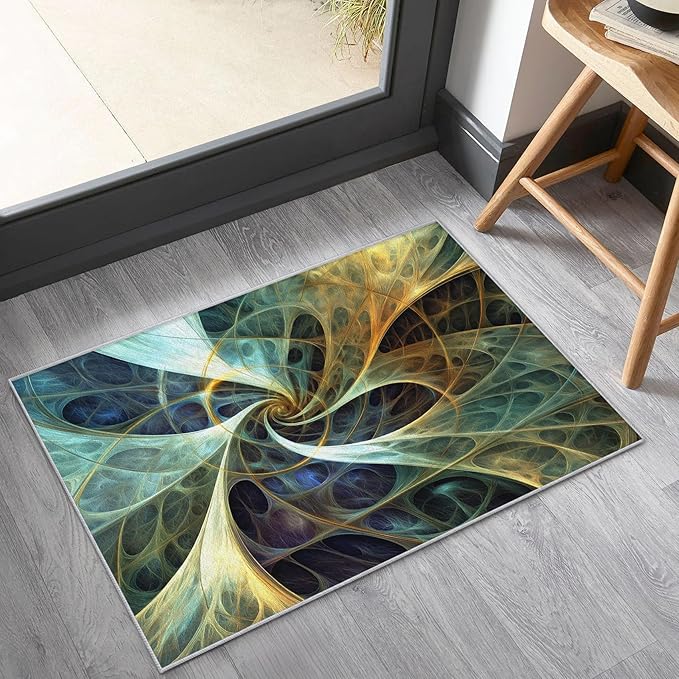 Fractal Art Rug 5x6, Washable Abstract Swirl Rugs for Living Room Bedroom, Optical Illusion Area Rug for Home Decor, Non Slip Backing Floor Carpet with Gripper - 5 x 6 ft