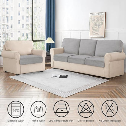 Couch Cushion Cover Velvet 1 Piece Seat Cushion Cover Stretch Armchair Cover Separate Sectional Sofa Slipcovers Furniture Protector (1-Seater or Sofa Backrest, Light Grey)