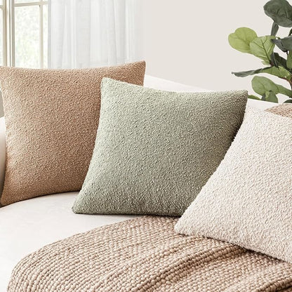 Foindtower Decorative Textured Boucle Throw Pillow Covers Accent Solid Pillow Cases Neutral Soft Cozy Couch Cushion Case for Chair Sofa Bedroom Living Room Home Decor 26x26 Inch,1PC,Dirty Sage Green