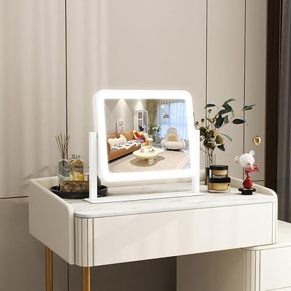 ROLOVE Vanity Mirror with Lights, 14"×12" LED Makeup Mirror, Lighted Makeup Mirror with Lights, Smart Touch Control 3 Colors Dimmable, Lighted Up Mirror for Makeup Desk, Bedroom, Women Gift