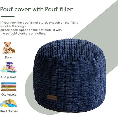 HIGOGOGO Pouf Ottoman Stuffed Round Modern Foam Filled Foot Rest Poufs for Living Room Chair Decorative 26 X 18 Inches Boho Relax Stool for Wedding Christmas Party, Navy Blue
