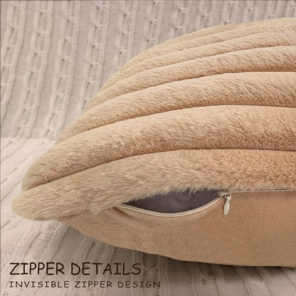 2 Pack 22x22 Pillow Cover Velvet Pillow Covers, Faux Fur Square Throw Pillow Covers for Living Room Decorations Throw Pillow Case, Throw Pillow Cover Cushion Cover for Home Sofa Bedroom Car, Khaki