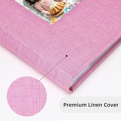 Vienrose Photo Album 4x6 300 Photos Linen Frame Cover with Memo Areas Photobook Large Capacity Slip-in Pictures Book for Wedding Baby Vacation, Pink