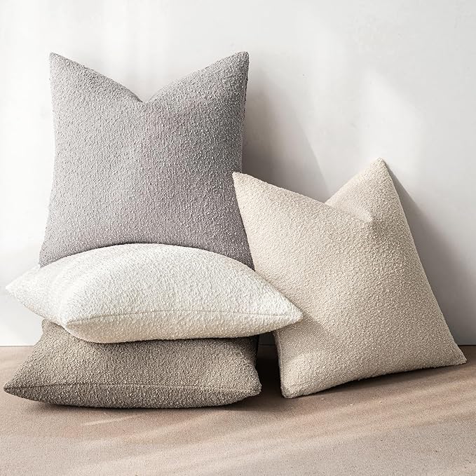 MIULEE Pack of 4 Decorative Textured Boucle Throw Pillow Covers 18x18 Inch Neutral Accent Solid Pillow Cases Soft Couch Cushion Covers for Modern Farmhouse Boho Chair Sofa Bed Livingroom Home Decor