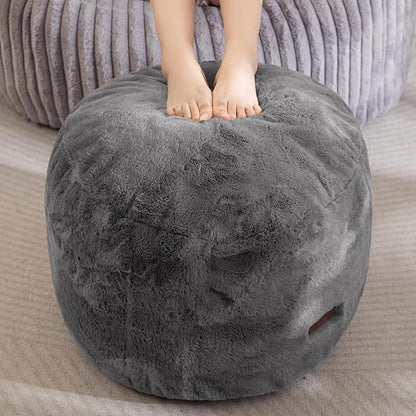 HIGOGOGO Pouf Stuffed Ottoman Round Modern Foam Filled Foot Rest Chair Decorative Poufs 20 x 15 Inches Fluffy Boho Comfy Stool for Living Room, Grey