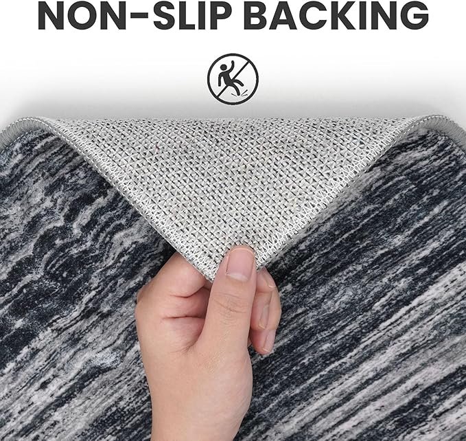 2x7 Modern Abstract Runner Rug for Hallways, Black Super Soft Hallway Decor Kitchen Rugs with Non-Slip, Non-Shedding Washable Rug for Hallways Entryway Bedroom Indoor