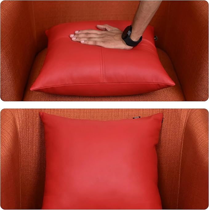 LL LEATHER LOVERS Lambskin Leather Pillow Cover, Hand Panel Stitched Leather Decorative Throw Pillow Covers for Couch Sofa Bed Living Room Garden (16x16 Inches, Cherry Red Pack of 1)