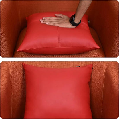 LL LEATHER LOVERS Lambskin Leather Pillow Cover, Hand Panel Stitched Leather Decorative Throw Pillow Covers for Couch Sofa Bed Living Room Garden (18x18 Inches, Cherry Red Pack of 2)