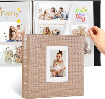 RECUTMS Self Adhesive Photo Album Magnetic Scrapbook Album 60 Pages Double Sided Pages Leather Cover DIY Photo Album Holds Photos of Any Size Baby Family Wedding Anniversary Albums(Light Brown)