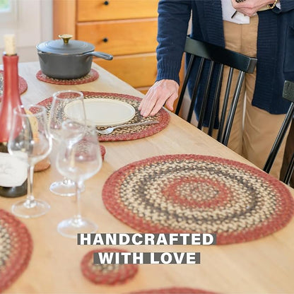 Homespice Chester Jute Braided Cabin Coasters 4", Warm Lodge and Cabin Decor, Set of 6, Red - Durable, Absorbs Moisture, Easy to Clean and Protects Furniture