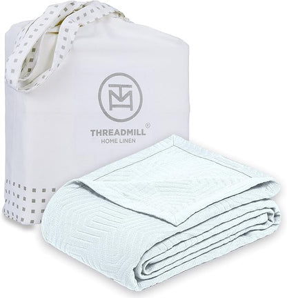 Threadmill Luxury Cotton Blankets for Twin Size Bed | All-Season 100% Cotton Twin Blanket for Bed | Aster Jacquard Lightweight, Soft & Cozy Coverlet, 350GSM, 68 x 90 inches | Light Blue
