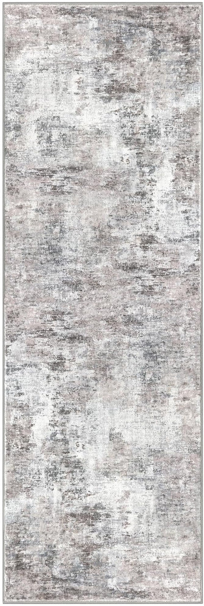 Abstract Runner Rug 2x6 Washable Runners for Hallways, Soft Kitchen Runner Rug Non-Slip, Beige Grey Thin Print Faux Wool Floor Carpet Rug Runner for Entryway Hall Bedroom Laundry Room Indoor