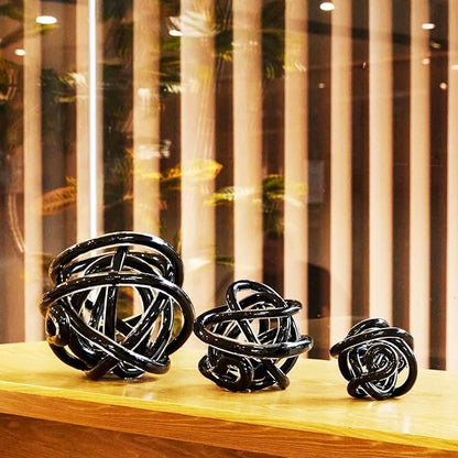 Luxury Lane Hand Blown Infinity Knot Sommerso Decorative Glass Ball for Bowls Home Decor 4 inch Tall Orbit Centerpiece Table Decoration Sculpture Black