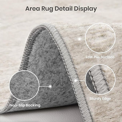 Valenrug Washable Rugs 5x8 - Stain Resistant 5x8 Area Rugs for Living Room, Non Slip Backing Printed Rugs for Bedroom, Folable Machine Washable Area Rug (5'x8', Beige)