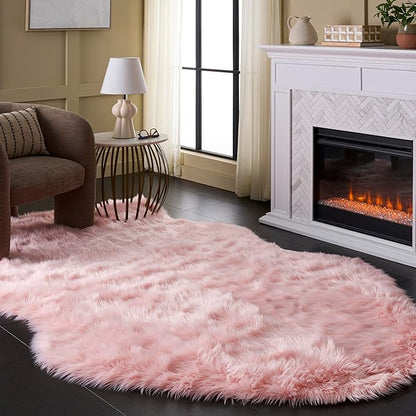 SAFAVIEH Faux Sheep Skin Collection 5' x 8' Pink FSS115G Silken Glam 2.35-inch Thick Area Rug