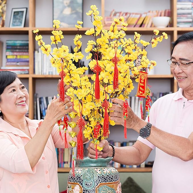 Tatuo 200 Pieces Chinese Knots with Tassels Handmade Chinese Knotting Cord Decorative for New Year Spring Festival Decorations