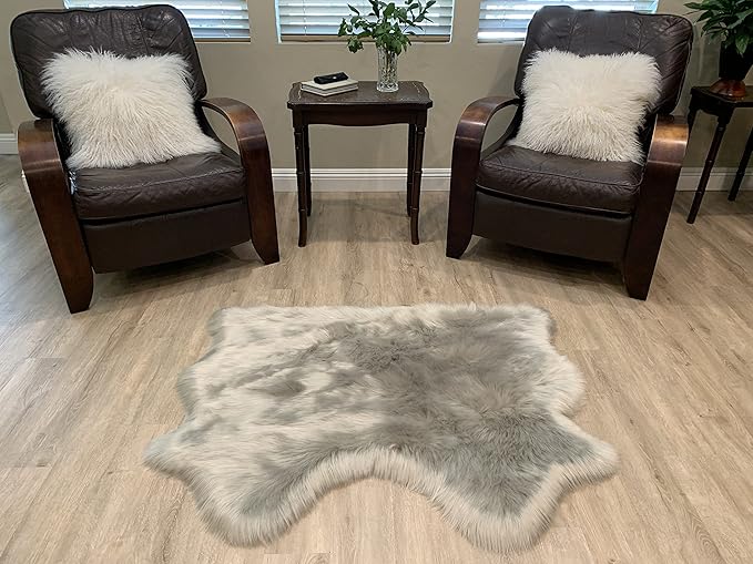 LAMBZY Faux Sheepskin Super Soft Hypoallergenic Silky Shag Rug for Living Room, Kids Room, Sofa (Double Side by Side 3'x4, Grey)