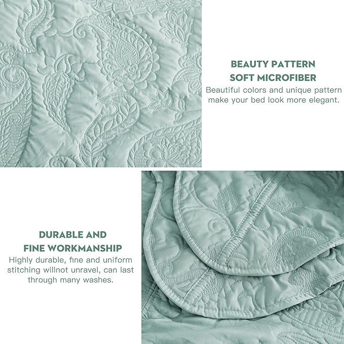 HZ & HY Oversized King Bedspread 138x122 Extra Wide, Quilted Coverlet Bedding Set, Lightweight Thin Comforter, Reversible, Luxurious, 5 Piece, 100% Microfiber, California/Alaskan King, Aqua Sky