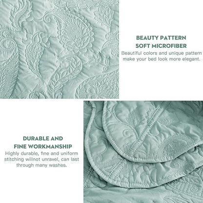 HZ & HY Oversized King Bedspread, Quilted Coverlet Bedding Set, Lightweight Thin Comforter, Reversible, Luxurious, 5 Piece, 100% Microfiber, Aqua Sky
