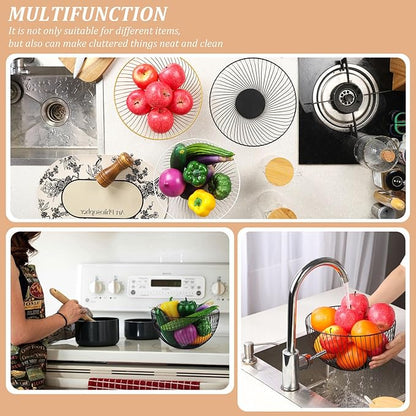 IBWell Gold Wire Fruit Basket Fruit Bowl Kitchen Fruit Basket Stand Fruit Bowls for the Counters Metal Fruit Bowl (Rount-Twill Large)