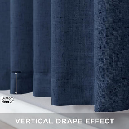 Navy Blue Curtains 63 Inch Length for Boys Room 2 Panel Back Tab Pocket Linen Semi Sheer Woven Textured Indigo Dark Blue Curtain for Kids Bedroom Nursery Game Playroom Nautical Farmhouse 52x63 Long