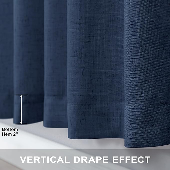 Navy Blue Curtains 72 Inch Length for Living Room Pair Set Back Tab Pocket Linen Panel Light Filtering Semi Sheer Dark Blue Curtains for Bedroom Door Picture Window Village Apartment Canopy 52x72 Long