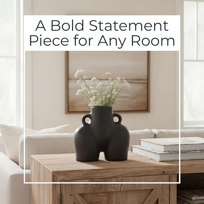 Sagebrook Home Ceramic Stoneware Vase - Modern Art-Inspired Decorative Accent - Glam Home & Office Decor - Unique Sculpture Design for Living Room, Bedroom, or Workspace - 6" Black