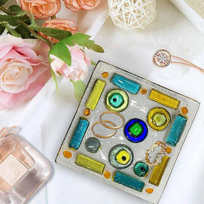 LADY&HOME Glass Decorative Jewelry Tray,Fused Art Glass Silver Foil Trinket Dish for Earrings,Necklace,Keys,Birthday Mother's Day Christmas Gifts for Women (Eyes)