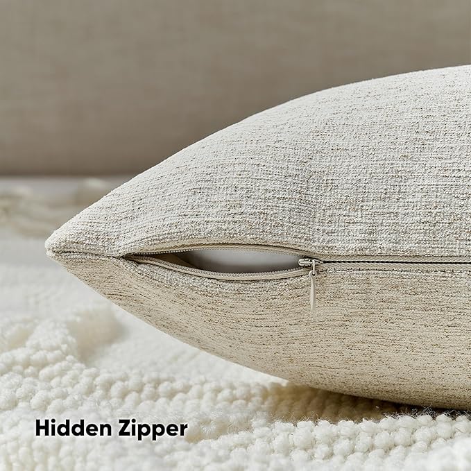 FUTEI Natural Linen Chenille Decorative Throw Pillow Covers 26x26 Inch Set of 2,Soft Cozy Faux Linen Textured Euro Pillow Shams,Farmhouse Home Decor for Couch Living Room