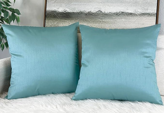 Aiking Home 24x24 Inches Faux Silk Square European Shams, Zipper Closure, Aqua (Set of 2)