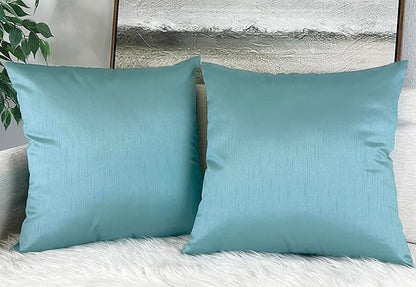 Aiking Home 20x20 Inches Faux Silk Square Throw Pillow Cover, Zipper Closure, Aqua (Set of 2)