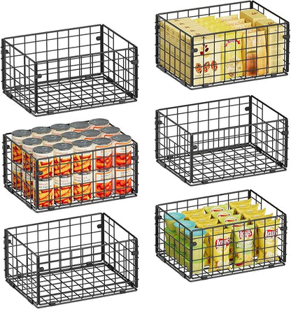 X-cosrack Metal Wire Basket Pantry Baskets Foldable Cabinet Organizers with Handles-6 Pack-12"x9"x6", Food Storage Freezer Organizer Bins for Kitchen Bathroom Laundry Closet Garage - Patent Design