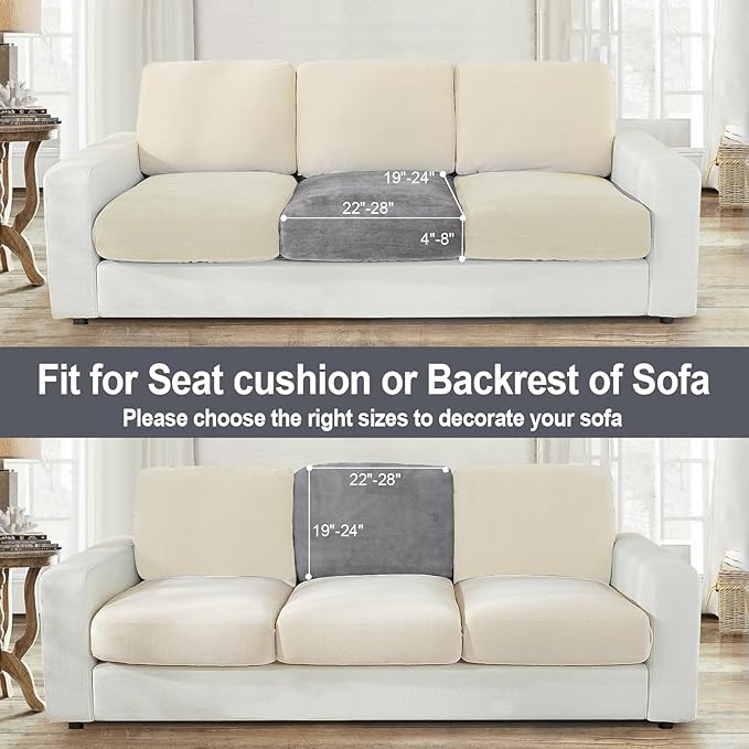 NAISI Couch Cushion Covers 1 Piece Velvet Stretch Sofa Seat Covers or Backrest Covers Soft Individual Couch Covers for Sectional Sofa(1 PC for Seat Cushion or Backrest,Light Grey)