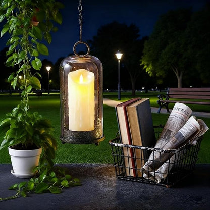 12" High Versatile Modern Metal Hurricane Lantern with Handmade Sturdy Glass Dome in Rustic Brown for Pillar Candle & Plants, Industrial, Farmhouse, Shabby Chic (Brown, 5"x12")