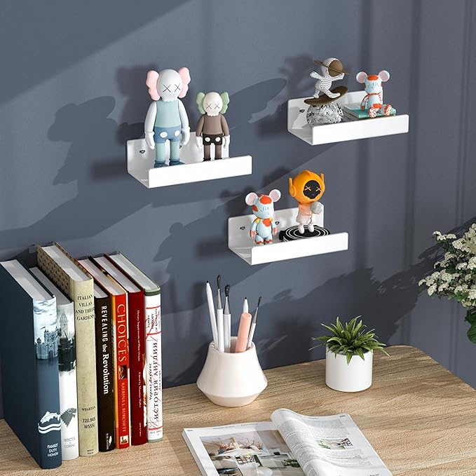 7 Inches White Acrylic Wall Display Shelves 2 Pack, U Shape, Wall Shelves Organizer for Bottles, Small Plants, Picture Frames, Beer, Wine, Décor