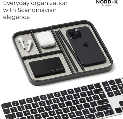 Nordik Leather Valet Tray - Sahara Gray - 9.5 x 7.9 Inch Medium Vegan Leather Tray - Stylish Nightstand Organizer for Men - Modern Bedside Caddy - EDC Catchall for Key Watch Wallet Jewellery