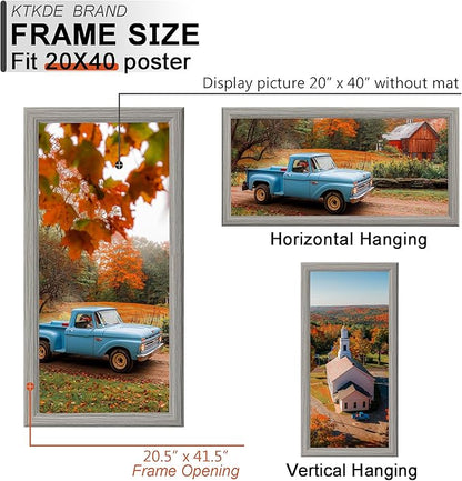 KTKDE 20x40 Picture Frame Set of 3, Poster Frame Wooden Gray 40 by 20 in for Pictures and Art Prints, Exhibition, Caffe Large Frame for Photos, best gift