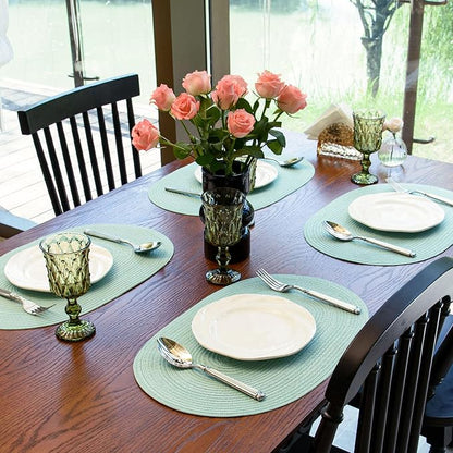 Noctiflorous Oval Braided Placemats Set of 4 Woven 12x18 Inch Non Slip Washable Heat Resistant Place Mats Round Tablemats for Dining Kitchen Party Daily Table Decor Dinner Mats (Mint Green, 4)