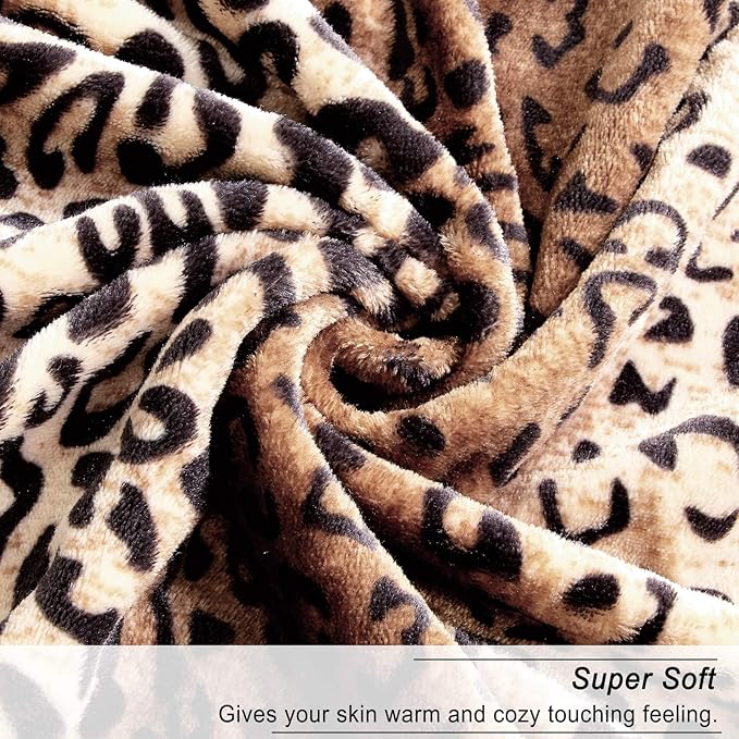 Viviland Flannel Fleece Blanket Twin Size 60x80 inches, Lightweight, Super Soft Cozy Warm Blanket, Leopard Print